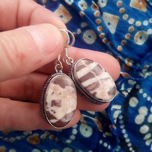 ❤ Artisan Coconut Jasper Ornate Gemstone Drop Earrings! .925!